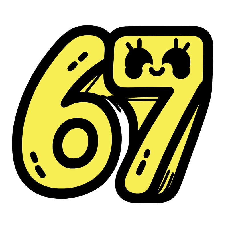 the numbers 67