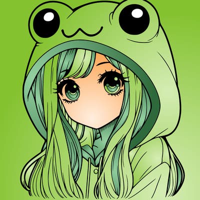 a pretty girl wearing a frog hoodie portrait with long hair