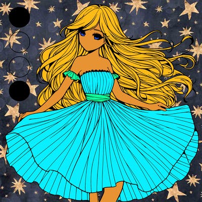 realistic girl with her dress flowing into the wind