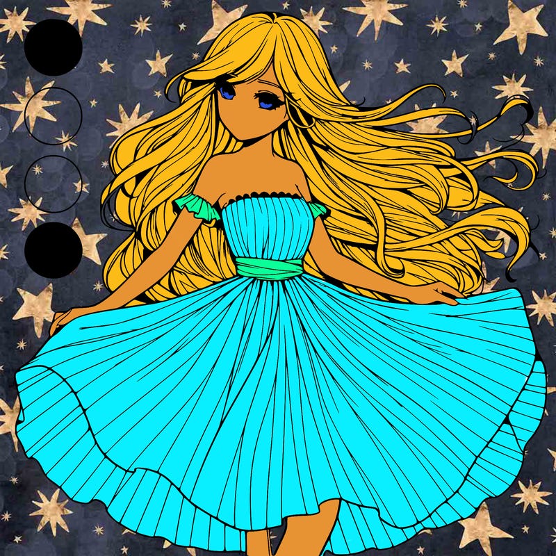 realistic girl with her dress flowing into the wind