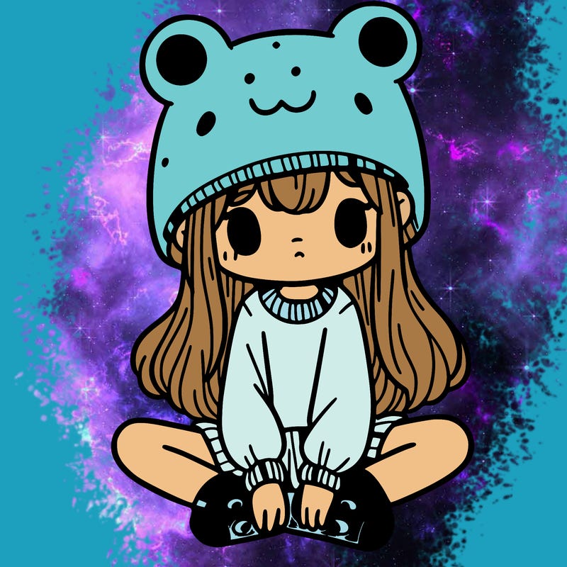 a girl wearing a frog hat and some frog socks