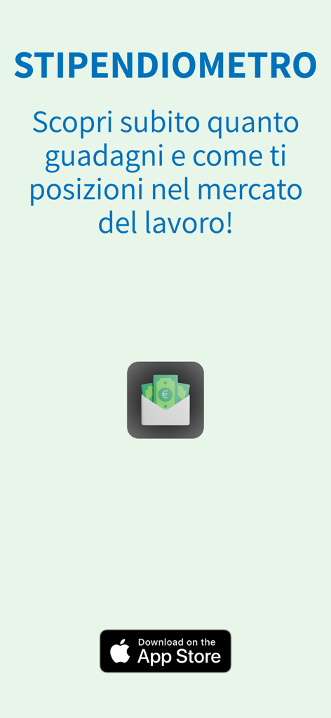 Stipendiometro App Startbildschirm mit Gehaltsbenchmarking-Funktionen und Download-Button im App Store