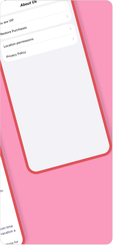 The About Us settings page of the FreeRoam app showing account and privacy options.