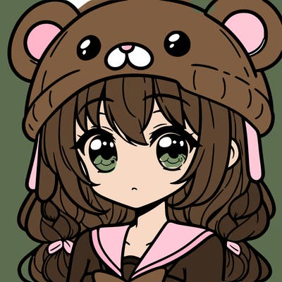 cute anime girl wearing bear hat