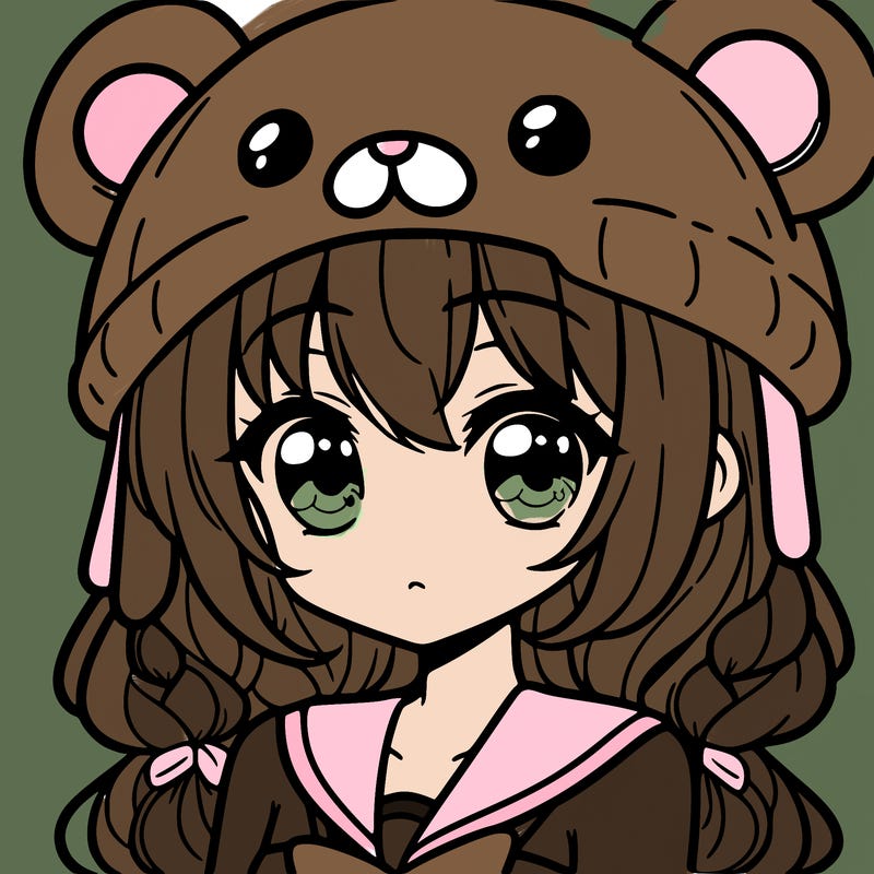 cute anime girl wearing bear hat