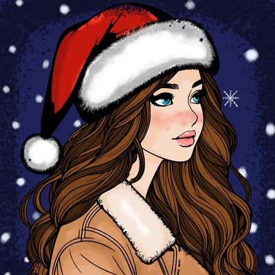 realistic girl in santa hat