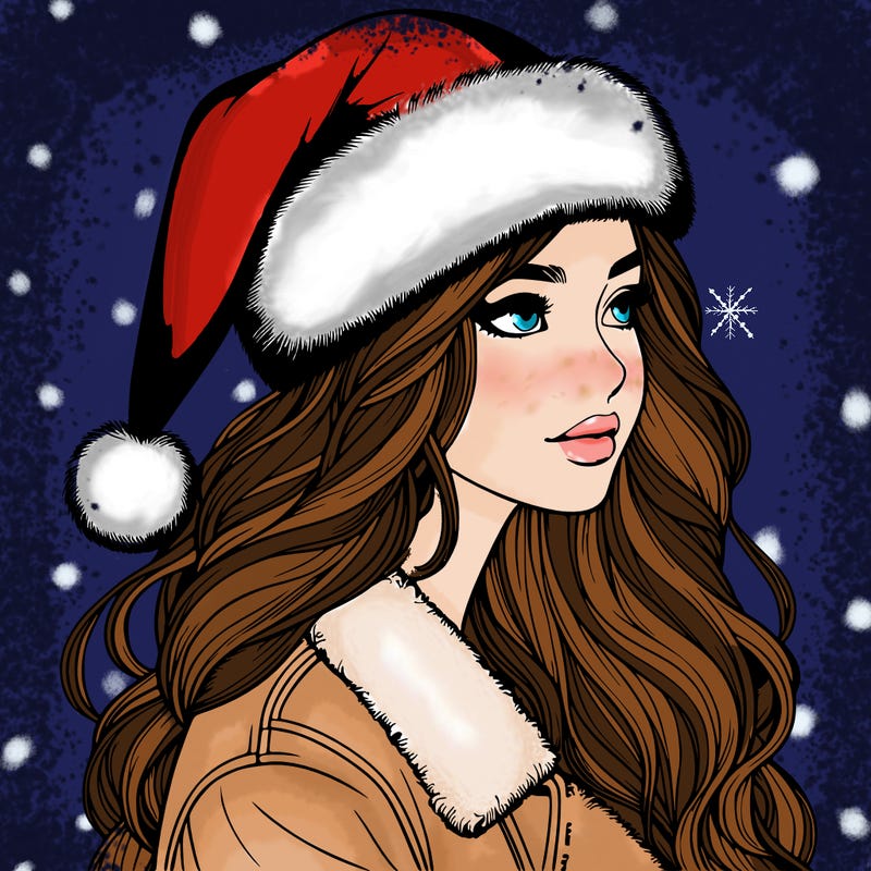 realistic girl in santa hat