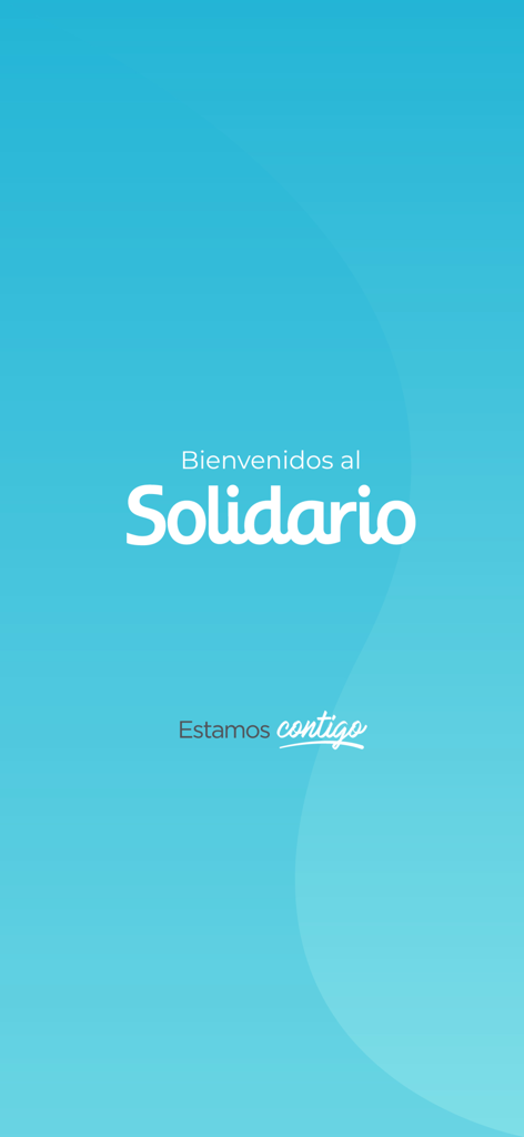 Splash screen of the Solidario mobile banking app showing a light blue background with the text Bienvenidos al Solidario