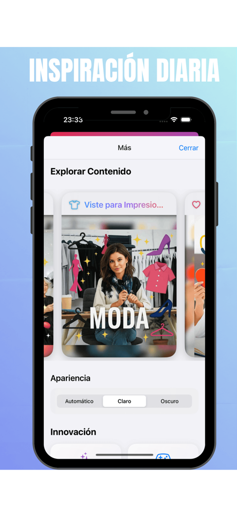 HolliModels - HolliModels App tägliche Inspirations-Oberfläche mit Inhalten zur Modeerkundung