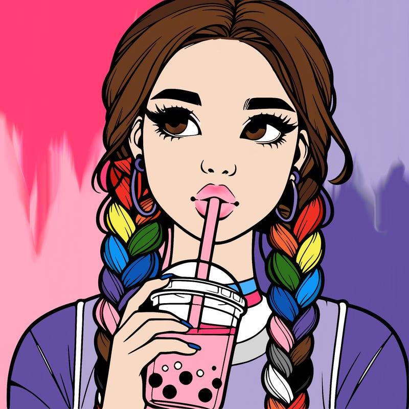 realistic girl with braided hair drinking boba