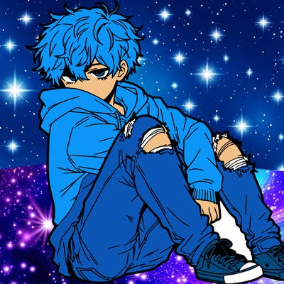 a male hoddie ripped jeans messy hair anime