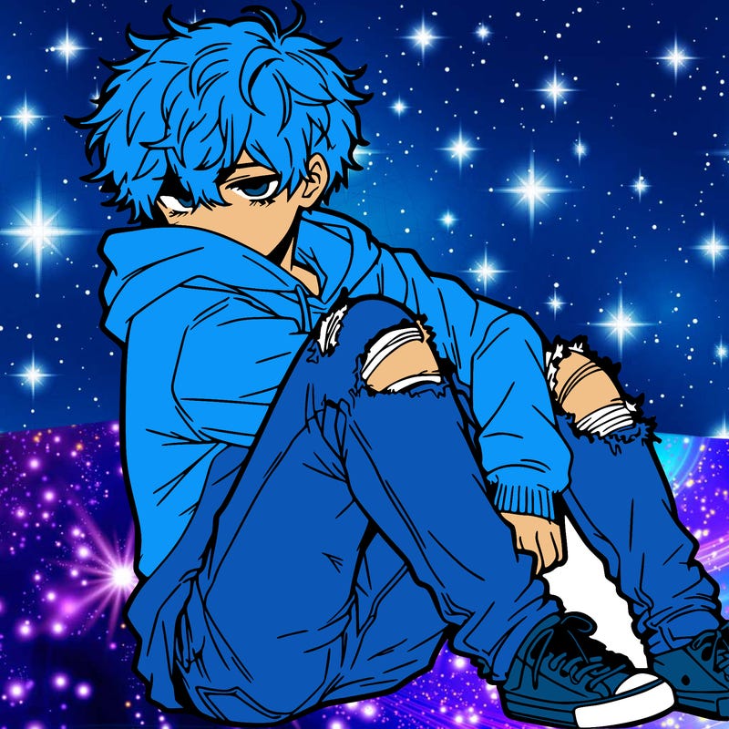 a male hoddie ripped jeans messy hair anime