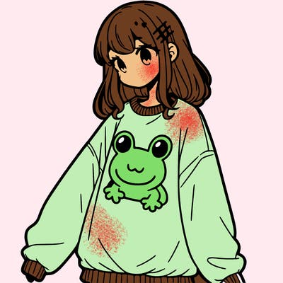 girl wearing frogging sweatshirt
