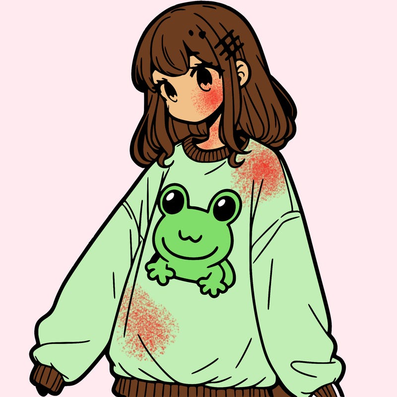 girl wearing frogging sweatshirt