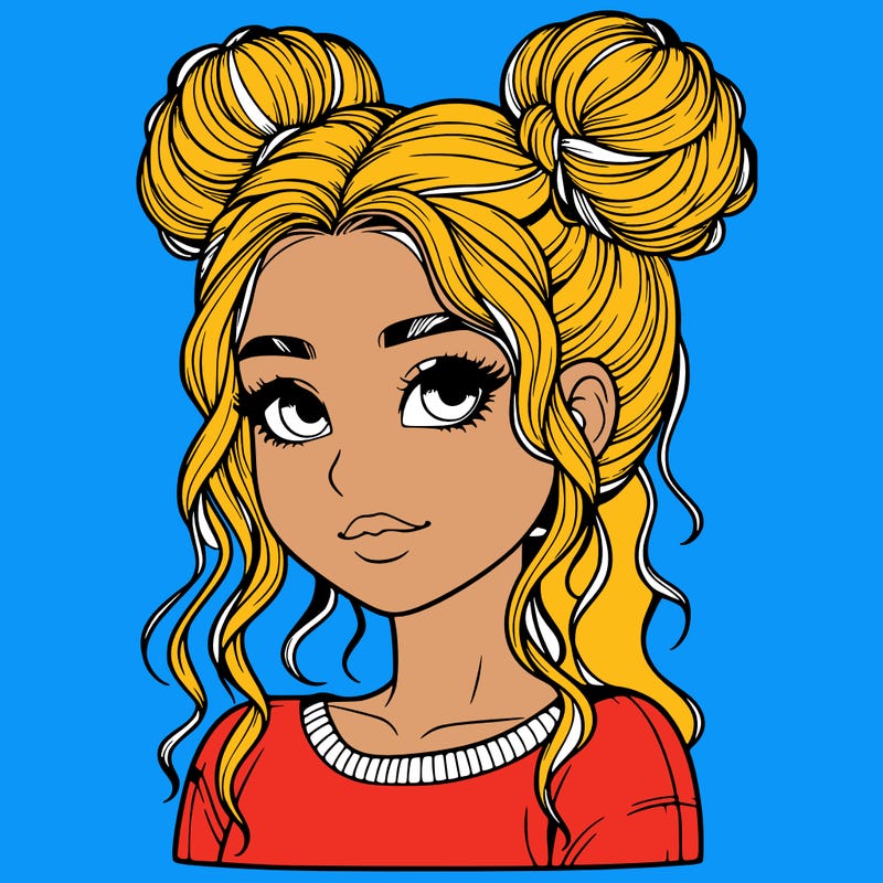 realistic girl with two buns in her hair
