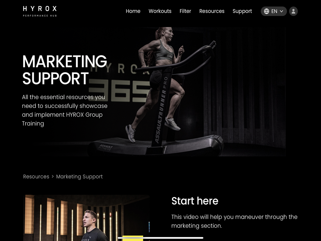 Marketing support dashboard for fitness coaches in the HYROX Performance Hub app
