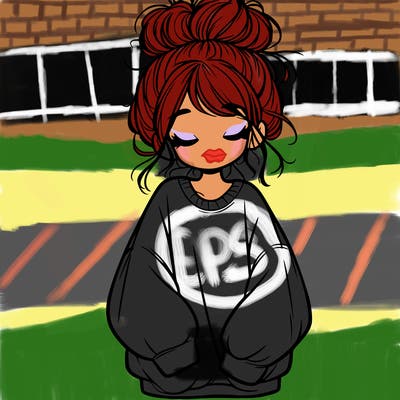 girl with baggy sweatshirt and messy bun