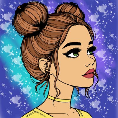 realistic girl with buns on the top of her head