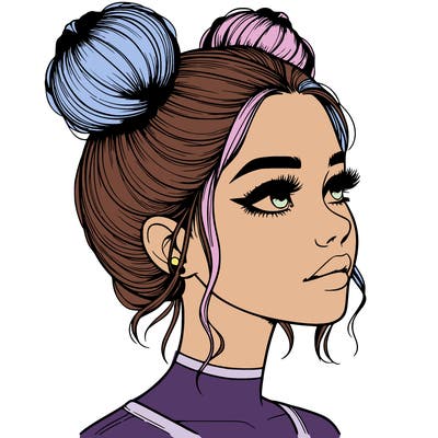 realistic girl with buns on the top of her head