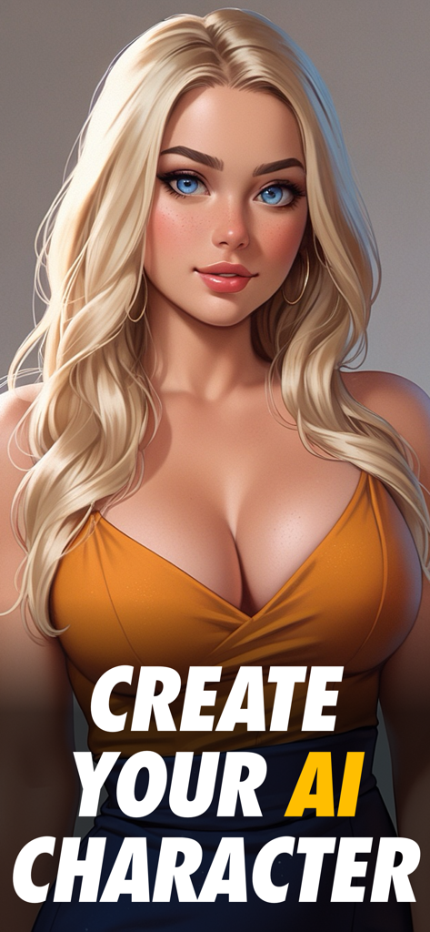 Jupi AI Chat Fantasy Roleplay - Personaje femenino de IA rubio con el subtítulo Crea tu personaje de IA