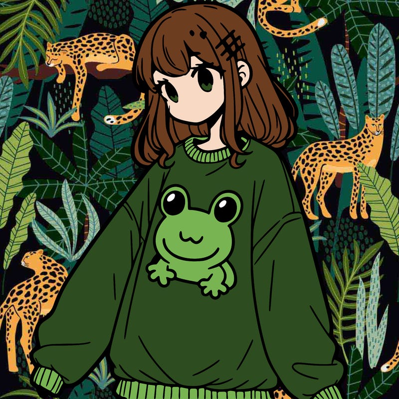 girl wearing frogging sweatshirt