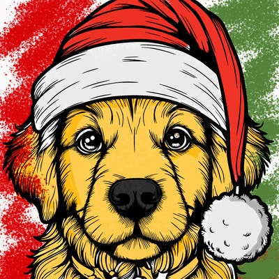 realistic dog with a christmas hat