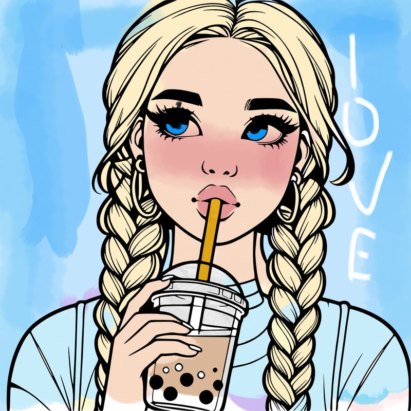 realistic girl with braided hair drinking boba