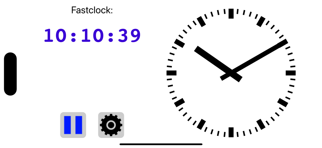 Fastclock app interface displaying synchronized digital and analog time for model railroad operation sessions
