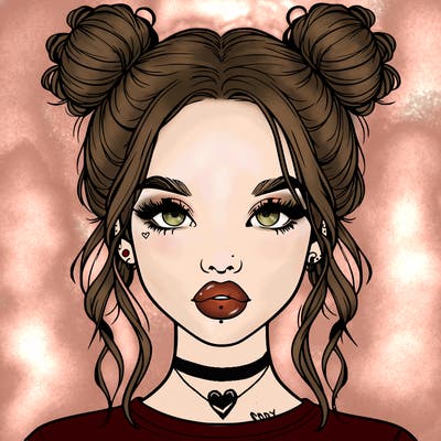 realistic girl with two buns in hair and lips