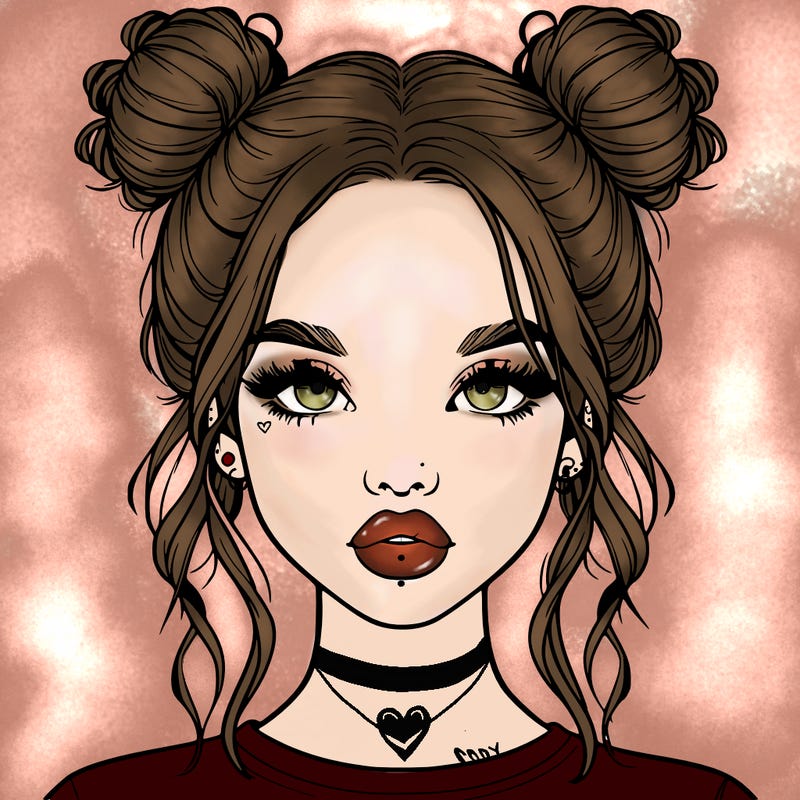 realistic girl with two buns in hair and lips