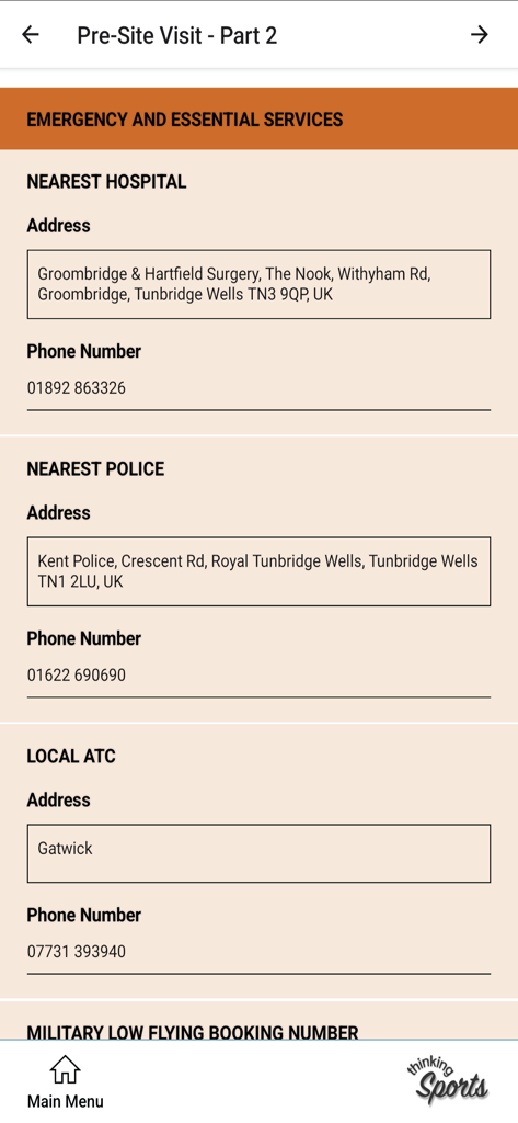 Emergency and essential services contact list for drone flight safety planning