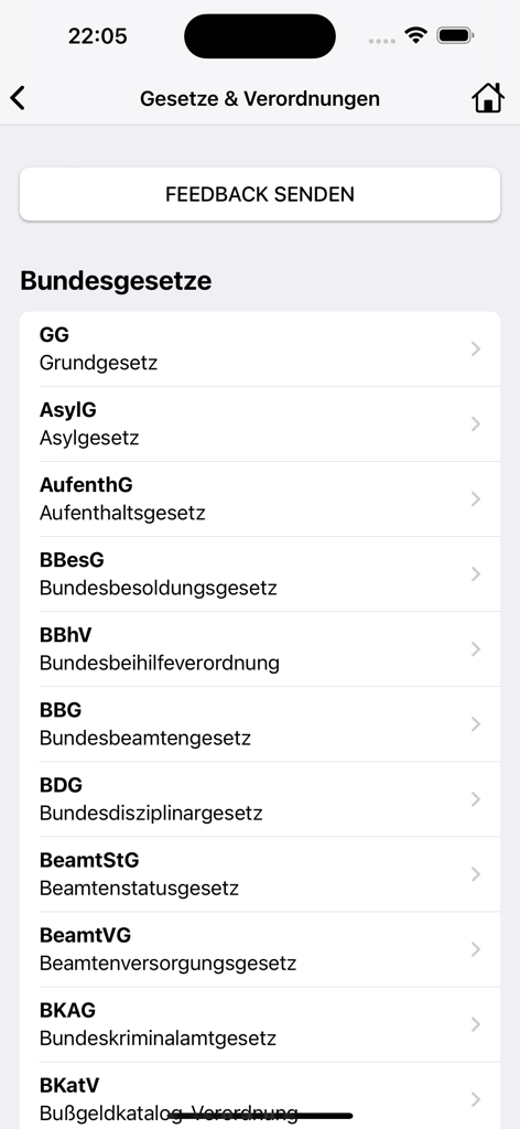 PWiki – Polizei-Lexikon - List of German federal laws and regulations in the PWiki app