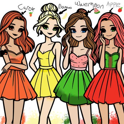 four beautiful teen girls in dresses