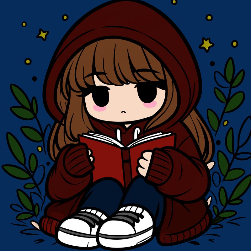 girl in oversized hoodie reading a book
