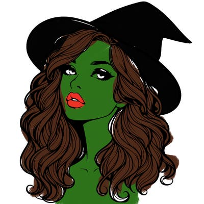 realistic witch girl with wavy hair and lips