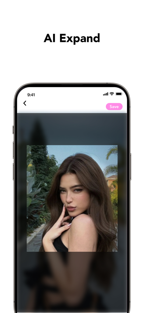 ポートレート写真の背景を自然に拡張するためのAI Expand機能を備えたGlowCamアプリのインターフェース