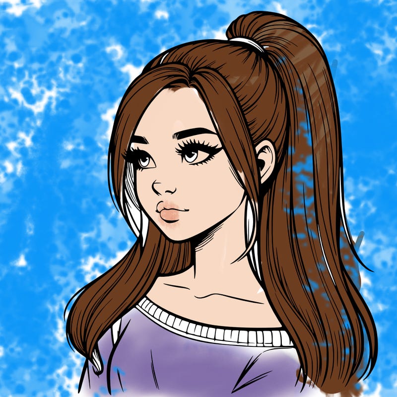 realistic girl with a high ponytail