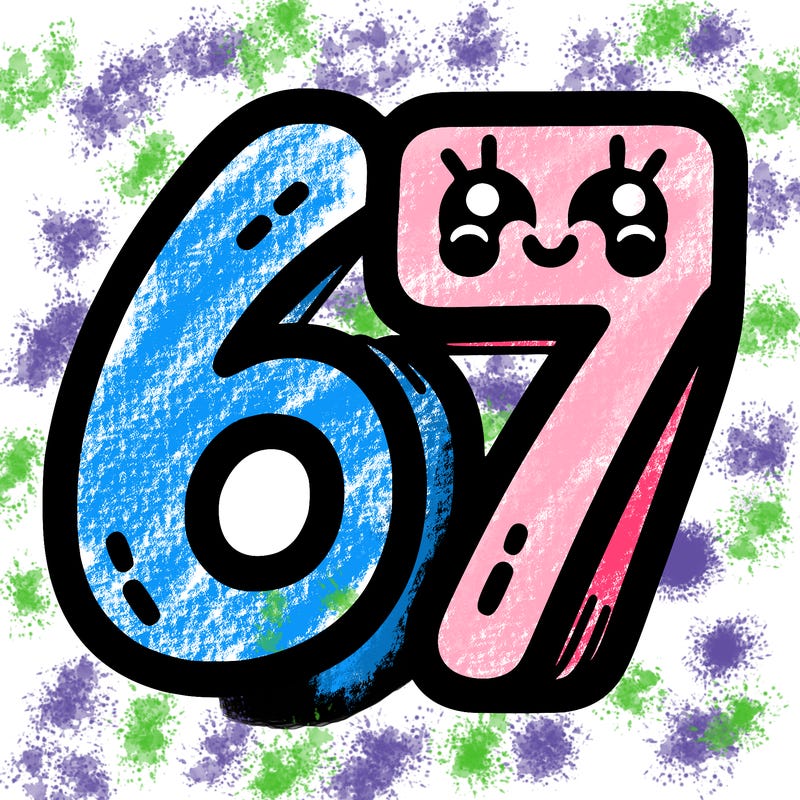 the numbers 67