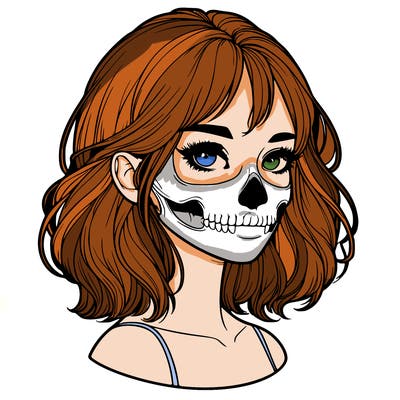 realistic girl with skull