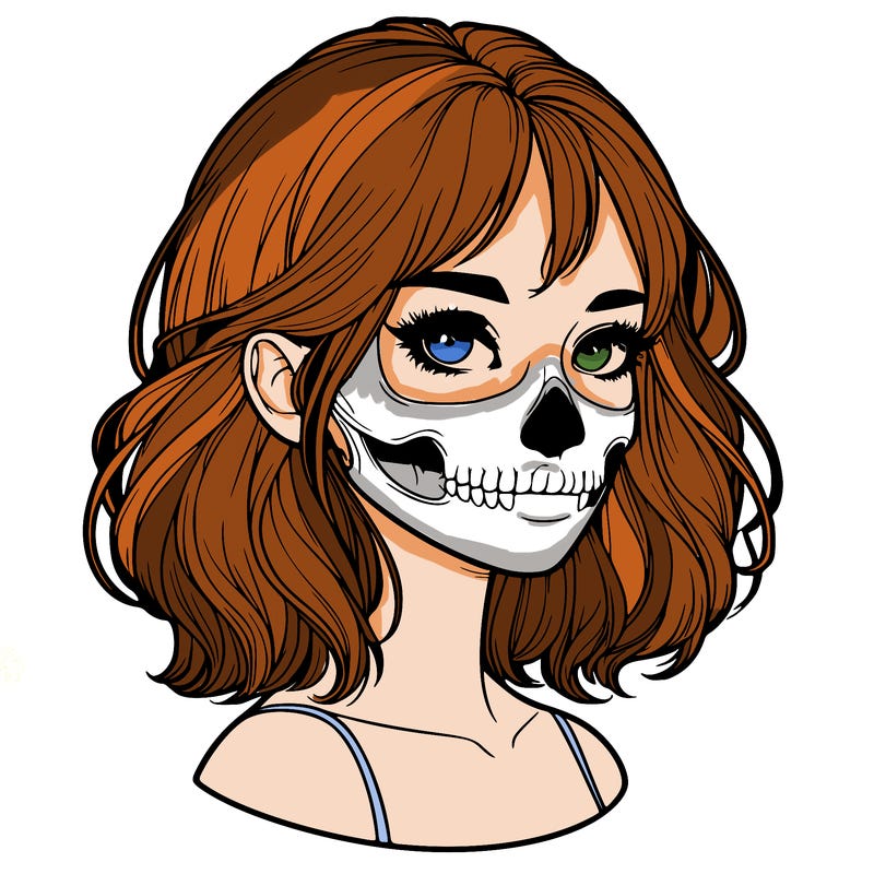 realistic girl with skull