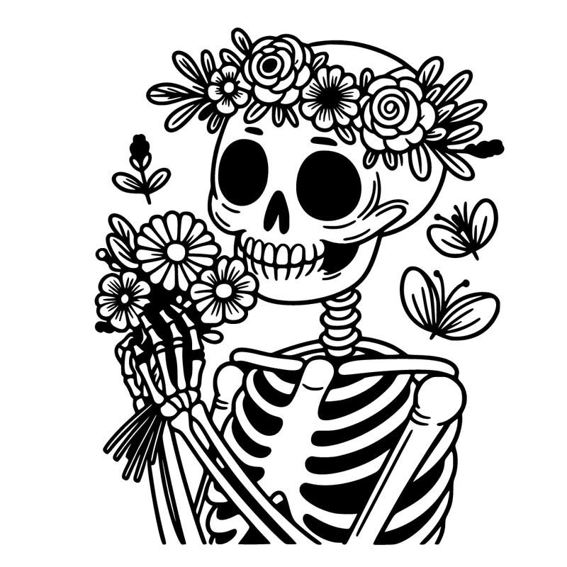 skeleton girl with flowers