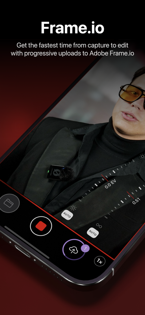 Mavis - Camera - Mavis Camera app displaying its integration with Adobe Frame.io for fast cloud uploads from capture to edit