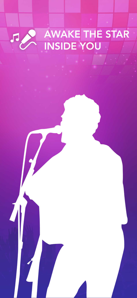 Karaoke - Sing karaoke - Silueta de un cantante con el texto Despierta la estrella que llevas dentro sobre un fondo morado