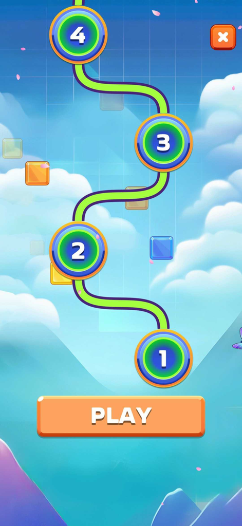 Block Blitz Gems Puzzle level progression map in Journey Mode showing levels one through four