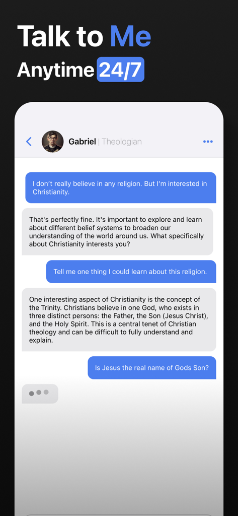Socrates AI: Smartest Chatbots - Chat interface of Socrates AI featuring a conversation with Gabriel the Theologian persona