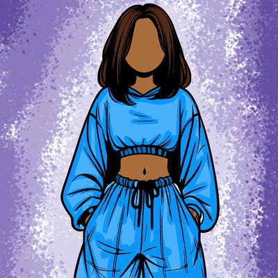 realistic girl faceless with baggy pants and a crop top