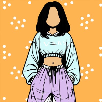 realistic girl faceless with baggy pants and a crop top