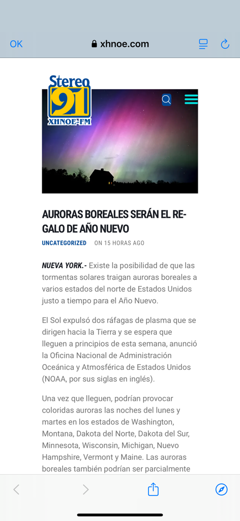 Stereo 91 - Stereo 91 app news article about northern lights