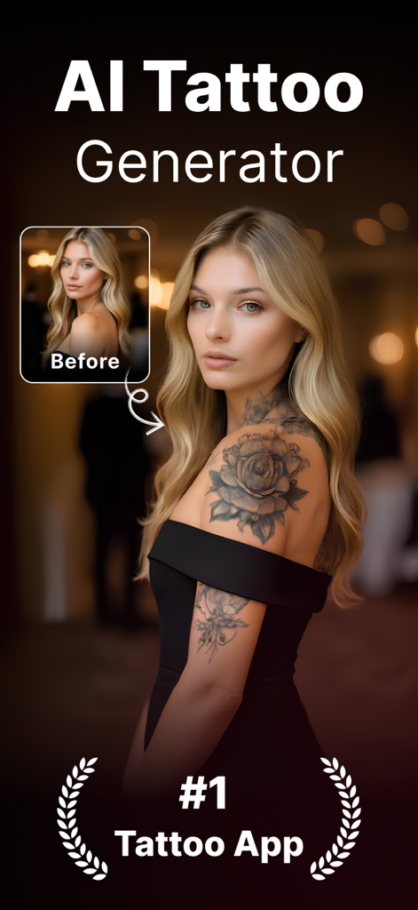 AI Tattoo Generator・Tattoo AI - Before and after comparison of a woman using an AI tattoo app to visualize floral tattoos on her skin