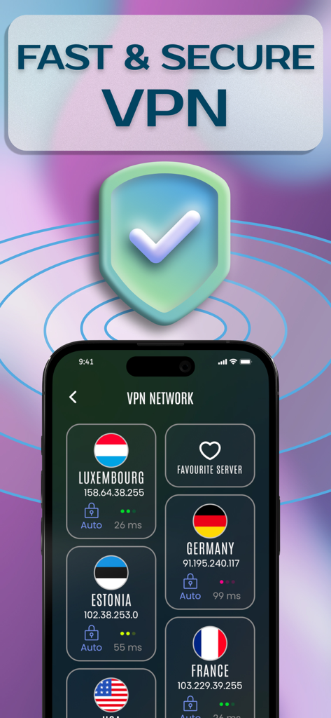Espion SecureNet VPN - Espion SecureNet VPN app interface showing various international server locations for secure internet connection
